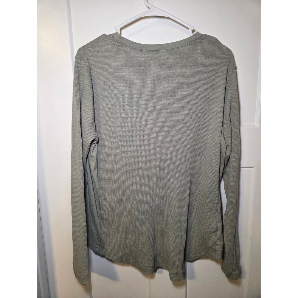 Eddie Bauer Womens XL Olive Green Waffle Knit Henley Long Sleeve Thermal Top - Picture 2 of 3